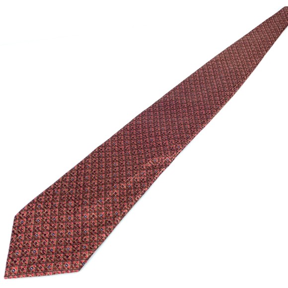 KOLTE Couture Red Plaid Circles Dots Geometric 100% Silk Necktie Hand Made Italy - Picture 7 of 12